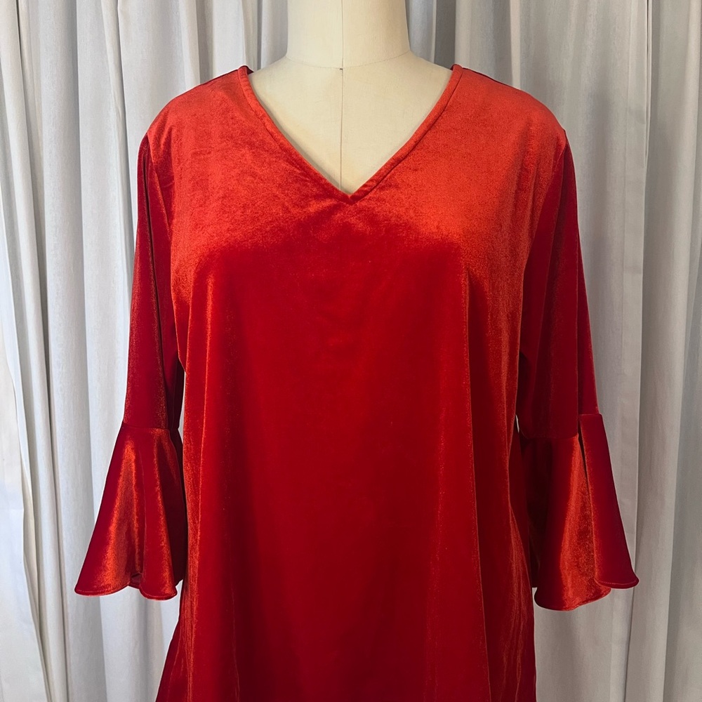 LaRoqueVibrant Red Velvet Swing Tunic Top with Flared Sleeves